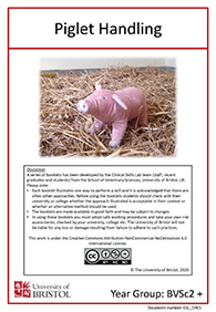 Clinical skills instruction booklet cover page, piglet handling